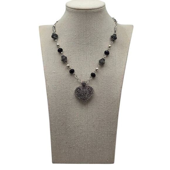 Marcasite Style Filigree Heart Pendant Necklace Boho Gothic - Picture 1 of 7